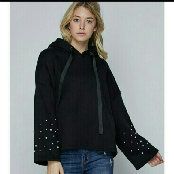🤩Last 1🤩💕Pearl Embellished Black Hoodie 💕 - Picture 3 of 11